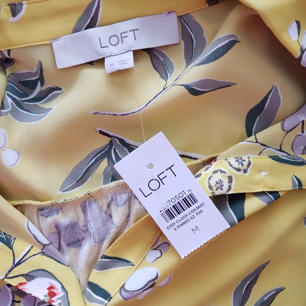 NWT LOFT Floral Mixed Media Buttondown Shell - Picture 8 of 10